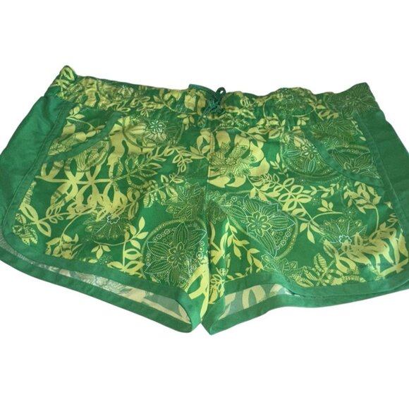 Columbia Womens Board Shorts Size XL Bright Green Floral Drawstring - Picture 1 of 7